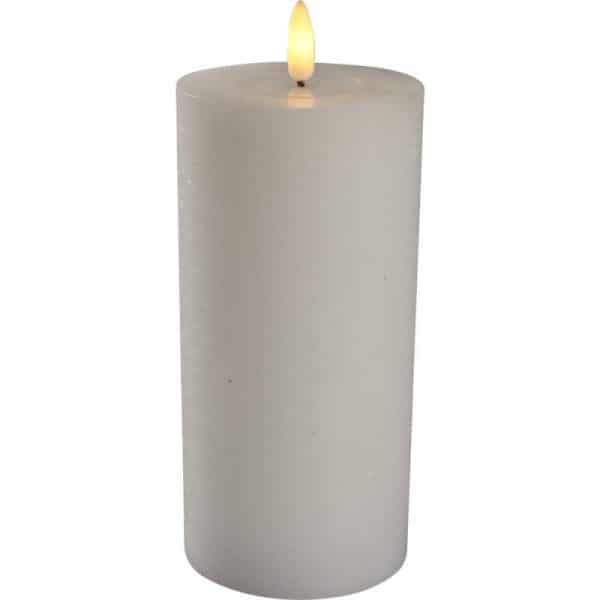 Led Bloklys, 15Cm, Ø7,5Cm, Hvid, Med 3D-Flamme Og Timerfunktion