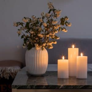 Luca Wetlook 3D Flamme LED Bred bloklys hvid - sæt 3 stk.