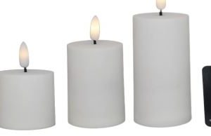 Udendørs bloklys, 3D flamme, (dia 5,2 cm) hvid, 3 pak inkl. fjernbetjening