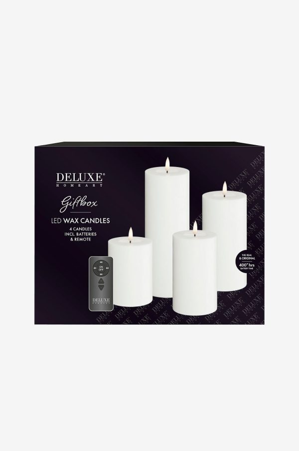 DeluxeHomeart - LED Giftbox Pillar Candle 4 stk + fjernbetjening - Hvid - Lys - - Homeroom