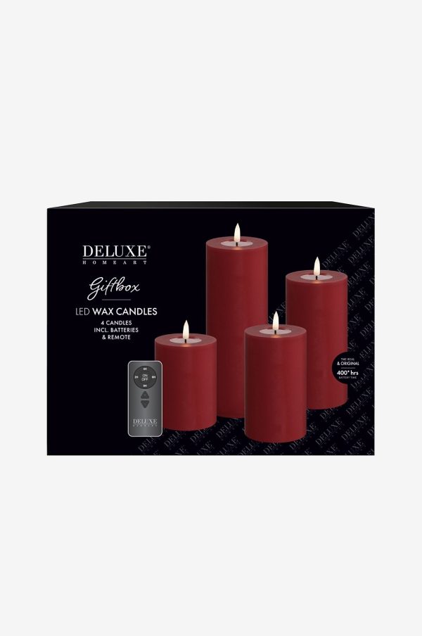 DeluxeHomeart - LED Giftbox Pillar Candle 4 stk + fjernbetjening - R⌀d - Lys - - Homeroom