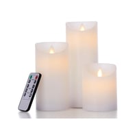 LED bloklys med bevgelig flamme, hvid, 3 stk, 7,5cm, inkl. fjernbetjening og timer, 10/15/20cm hj, gte stearin - LEDlife
