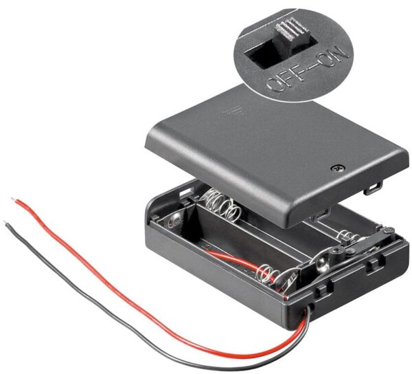 Batteriholder til 3 x AA, boks (med kabeltilslutning)