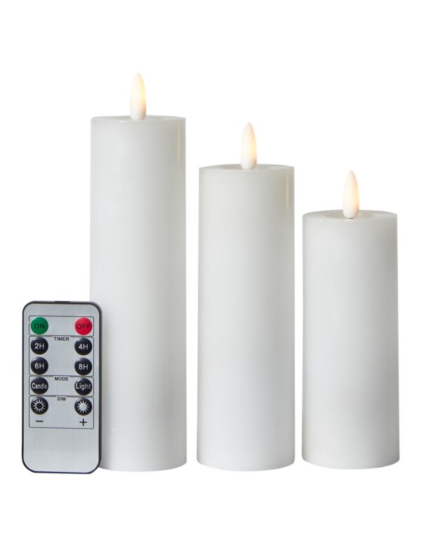 Conzept LED Bloklys i voks m. 3D flamme 3 stk Ø5 cm