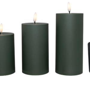 Cozzy udendørs bloklys, 3D flamme, grøn, 3 pak inkl. fjernbetjening
