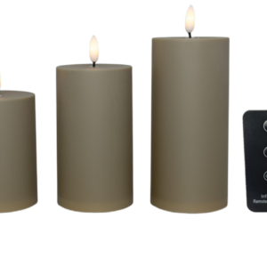 Cozzy udendørs bloklys, 3D flamme, sand, 3 pak inkl. fjernbetjening