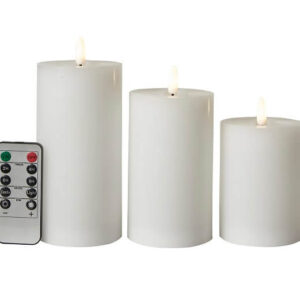 Da'Core LED bloklys flad top 3 stk D7,5x10/12,5/15 remote hvid