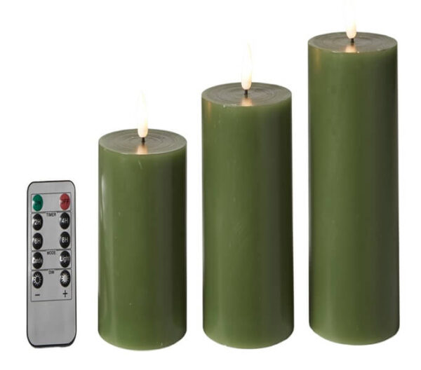 Da'core Led Bloklys flad top 3 stk Oliven grøn