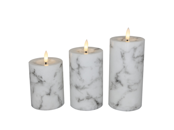 LED bloklys, hvid marmor, 3 pak inkl. fjernbetjening