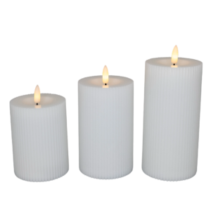LED bloklys, hvid rillet, 3 pak inkl. fjernbetjening