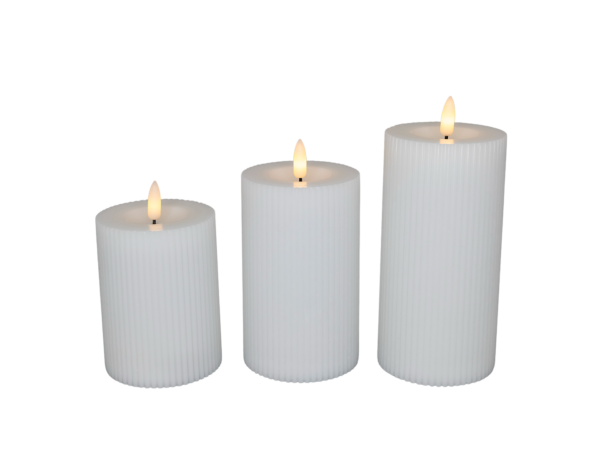 LED bloklys, hvid rillet, 3 pak inkl. fjernbetjening