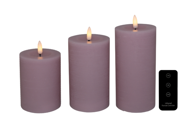 LED bloklys, rosa, 3 pak inkl. fjernbetjening