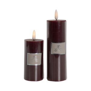 La Vida LED Bloklys m. statisk flamme - Mørk rød H10xØ5 cm