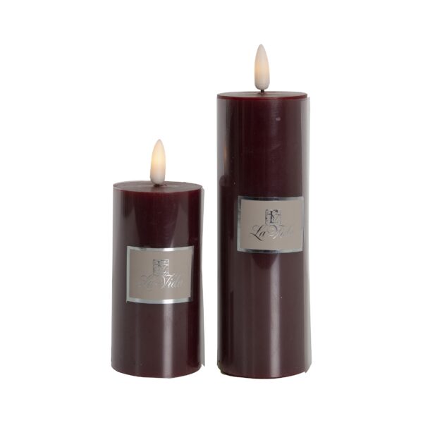 La Vida LED Bloklys m. statisk flamme - Mørk rød H10xØ5 cm