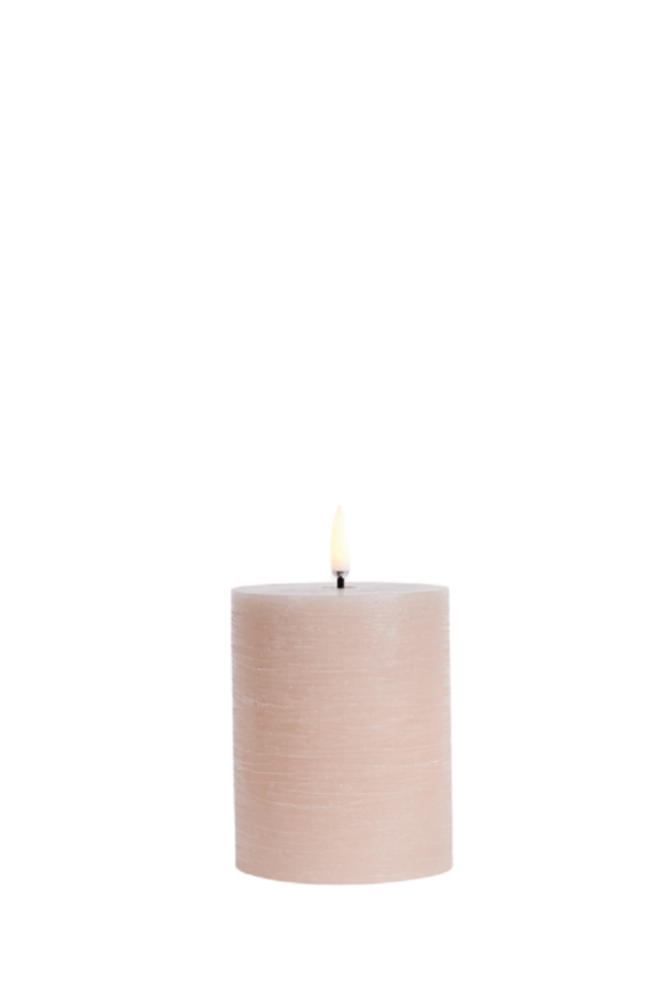UYUNI LED Pillar Bloklys m. 3D flamme Ø7.8x10 cm Dusty Rose