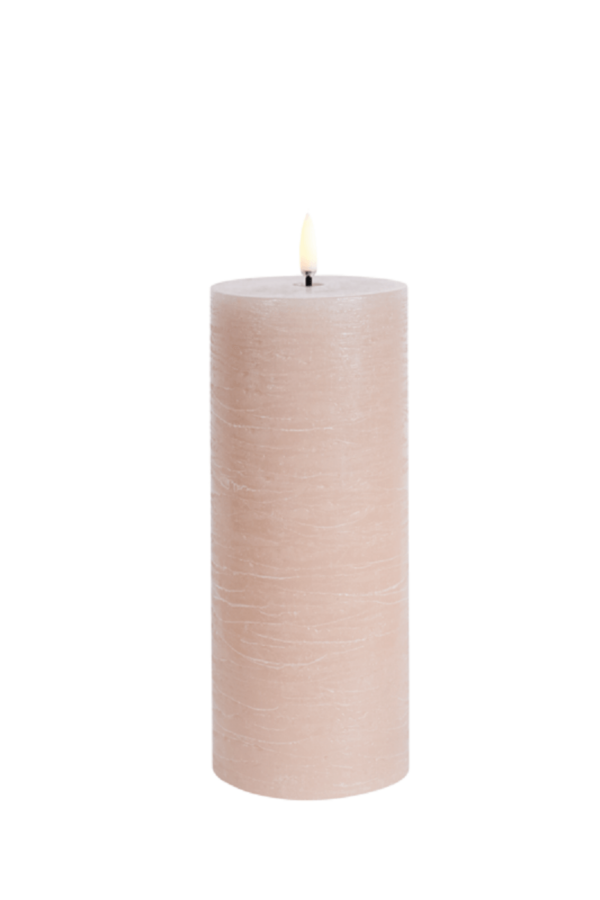 UYUNI LED Pillar Bloklys m. 3D flamme Ø7.8x20 cm Beige