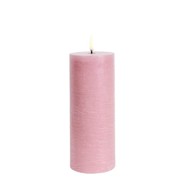UYUNI LED Pillar Bloklys m. 3D flamme Ø7.8x20 cm Dusty rose