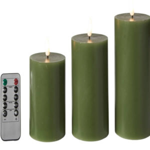 Da'core Led Bloklys flad top 3-pak Oliven grøn