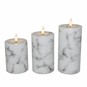 LED bloklys, hvid marmor, 3 pak inkl. fjernbetjening