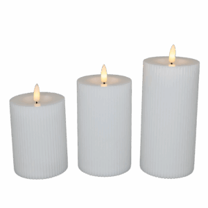 LED bloklys, hvid rillet, 3 pak inkl. fjernbetjening
