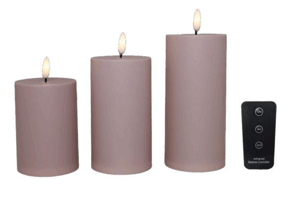 LED bloklys - udendørs, rosa, 3 stk. inkl. fjernbetjening