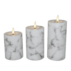 LED bloklys, hvid marmor, 3 pak inkl. fjernbetjening