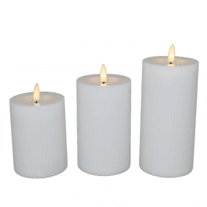 LED bloklys, hvid rillet, 3 pak inkl. fjernbetjening