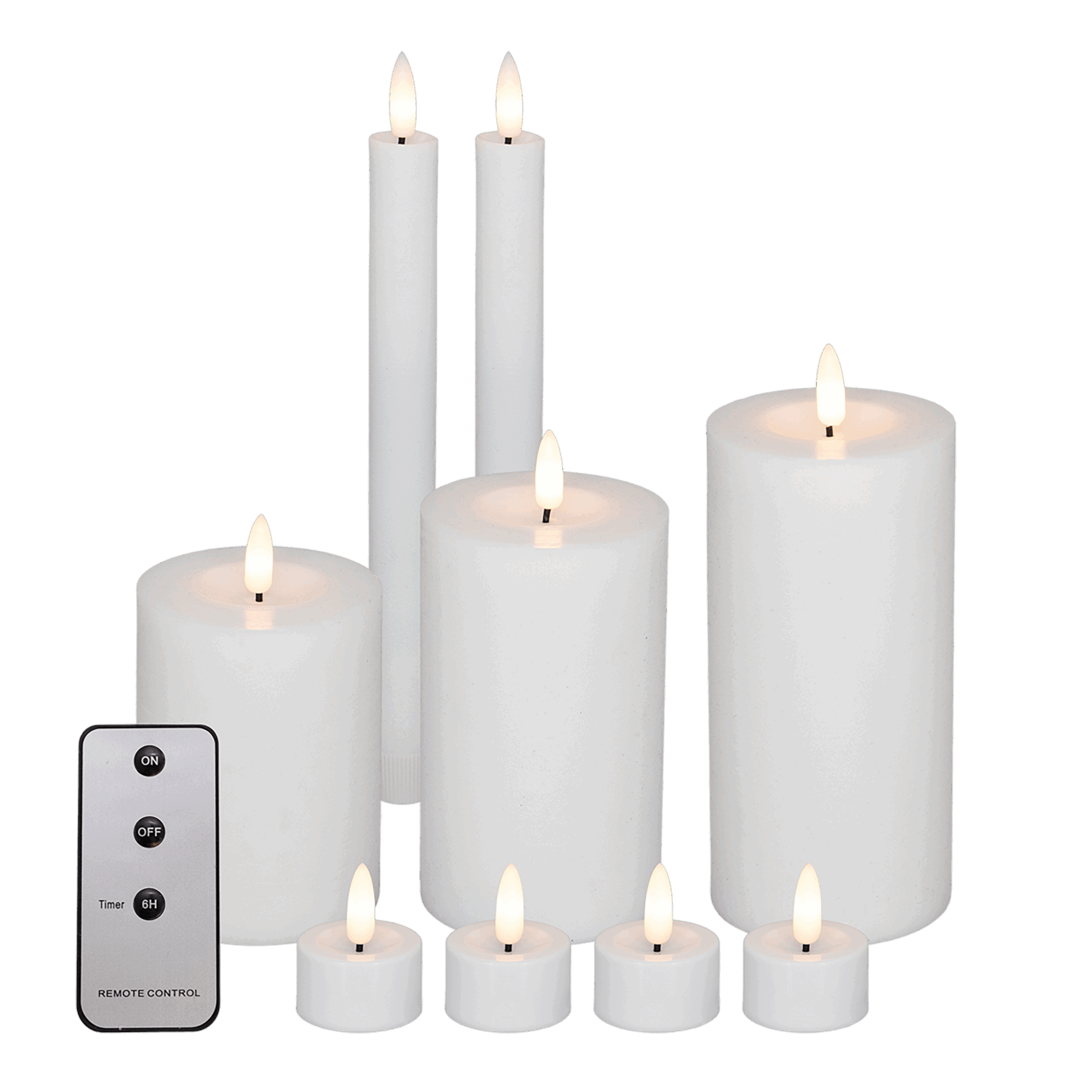 LED lyssæt - Bloklys, kronelys og fyrfadslys, hvid - 10 dele inkl. fjernbetjening