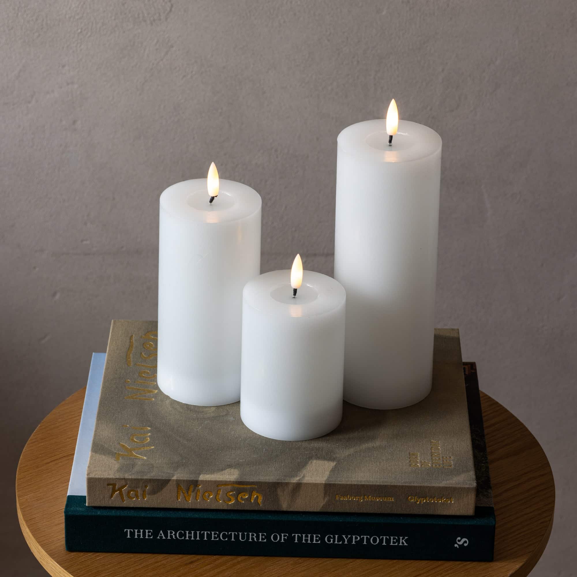 Luca LED bloklys hvid Ø7,5 X 10-15-20cm 3stk (på lager start november)