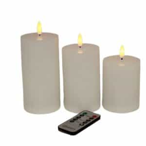 Conzept LED Bloklys 3D flamme opladelig chip 3 stk med remote