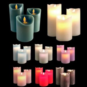 LED blok stearinlys - 3 stk. - 12/15/17 cm - m/3D flamme - (Flere farver) - Lyserød