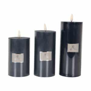 La Vida LED Bloklys m. statisk flamme - Mørk blå H18xØ7,4 cm