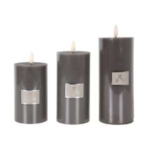 La Vida LED Bloklys m. statisk flamme - Taupe H18xØ7,4 cm