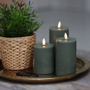 Skandi - LED Bloklys Sæt - 3 Dele - Grøn, med fjernbetjening