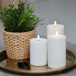 Skandi - LED Bloklys Sæt - 3 Dele - Hvid, med fjernbetjening