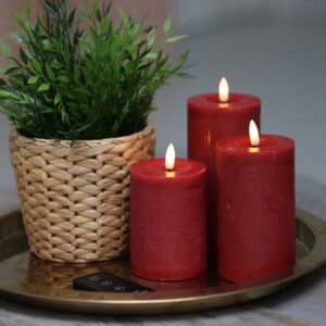 Skandi - LED Bloklys Sæt - 3 Dele - Rød, med fjernbetjening