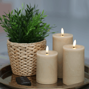 Skandi - LED Bloklys Sæt - 3 Dele - Sand, med fjernbetjening