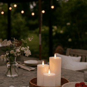 Skandi - LED Bloklys Sæt - Ø7cm - Udendørs - Hvid, med fjernbetjening