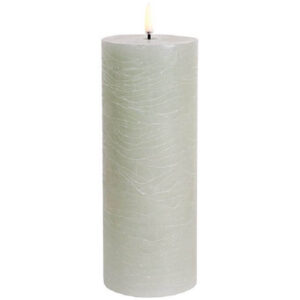 UYUNI LED Pillar Bloklys m. 3D flamme Ø7.8x20 cm Dusty green