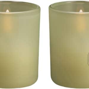 Glass Candle, Light Green Leaf, 2pack, 6x7 cm