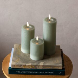 Sia LED bloklys genopladelig ø 7.5 x 10-15-20 cm 3 stk Grøn