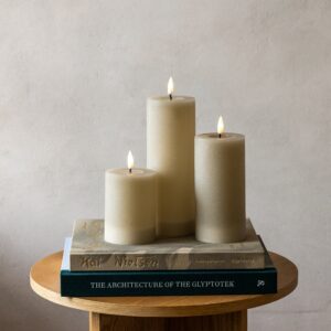 Sia LED bloklys genopladelig ø 7.5 x 10-15-20 cm 3 stk Sand