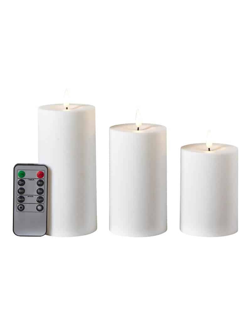 Da'Core udendørs LED bloklys med 3D flamme Hvid - 3-pak