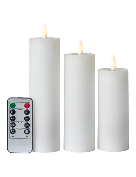 Da'core LED Bloklys med 3D flamme 3-pak hvid