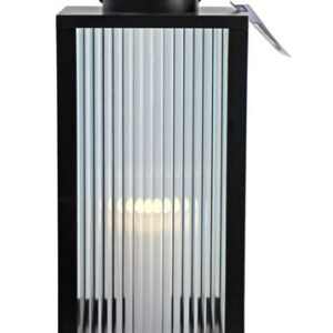 Lanterne med riflet glas og LED bloklys H48 cm.