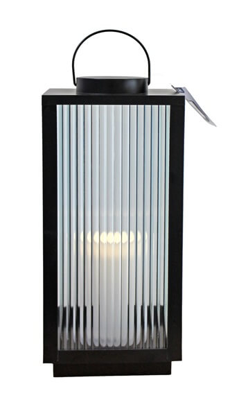Lanterne med riflet glas og LED bloklys H48 cm.