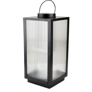 Lanterne med riflet glas og LED bloklys. H28 cm